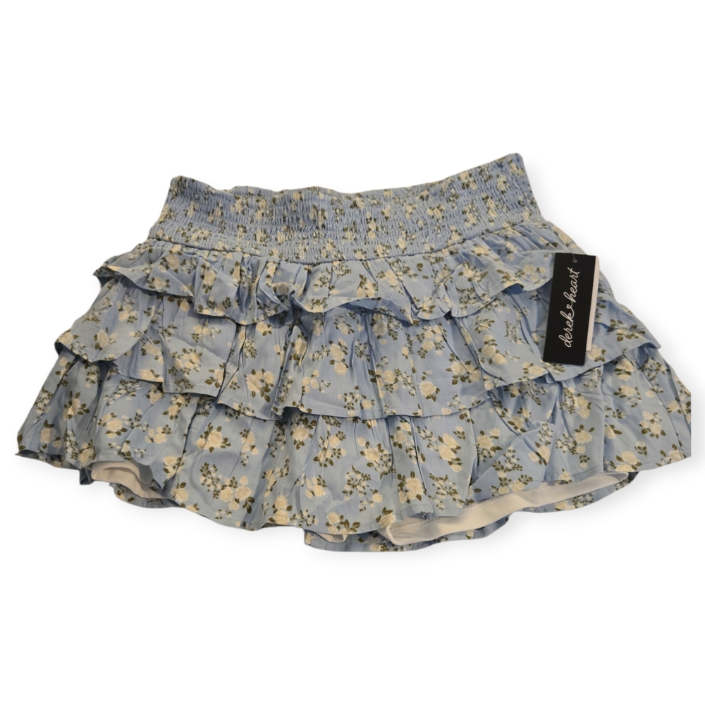 Derek Heart Blue Floral Ruffle Skort